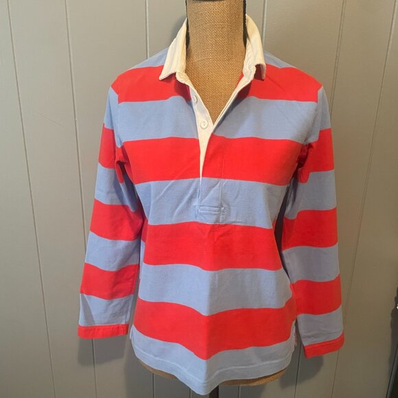 J Crew Women's 3 Button Red and Blue Striped Long Sleeve Tee Shirt Size Medium - Picture 1 of 7